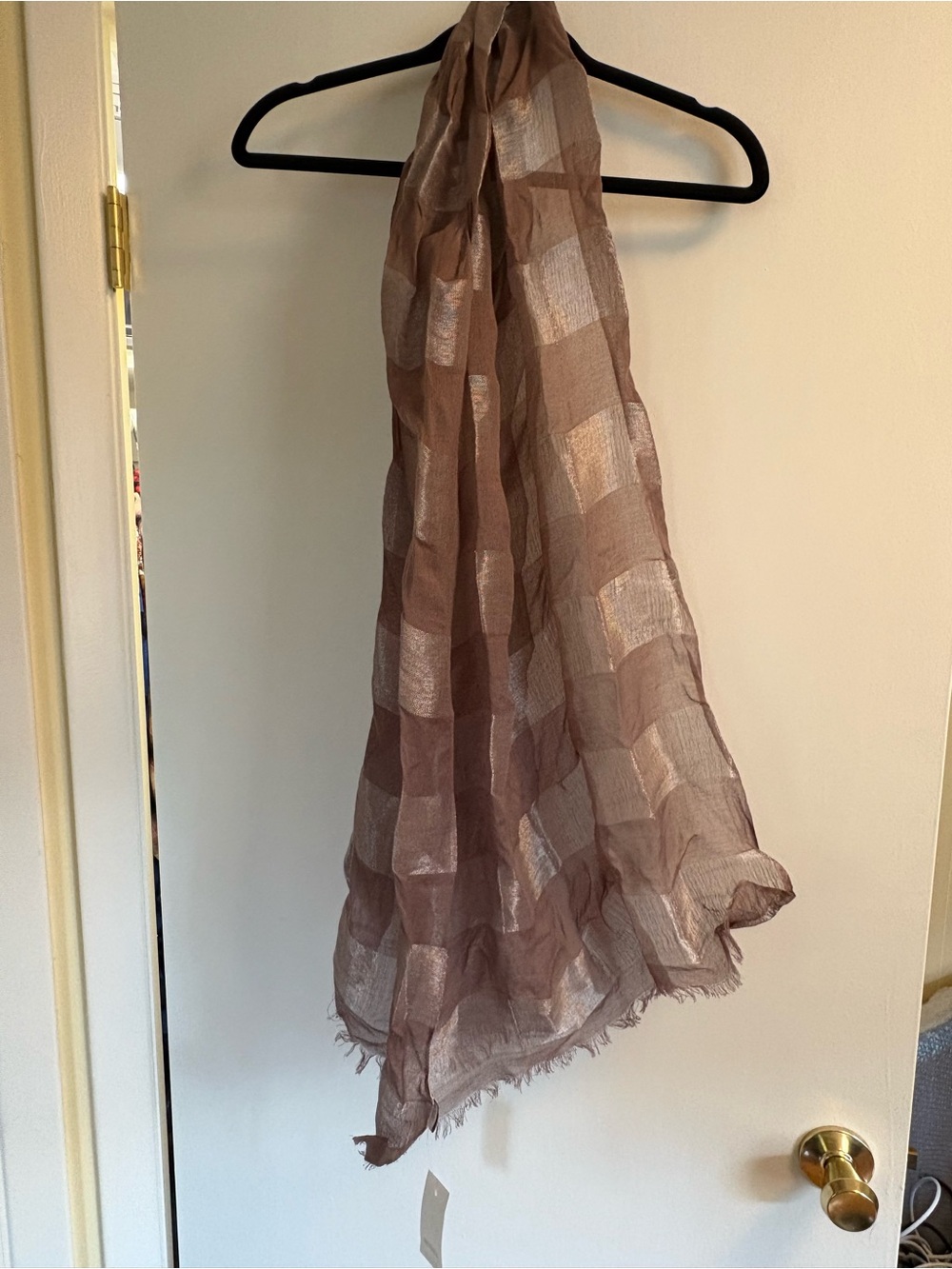LOFT Sheer Taupe Checkered Scarf